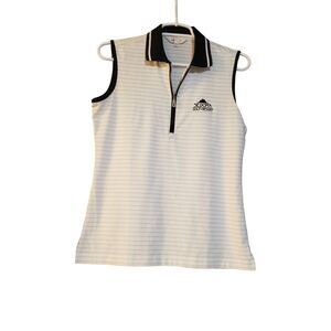 Monterey Club Womens Tank Top Size S White black Silver Stripes 1/4 Zip 'SEDONA'